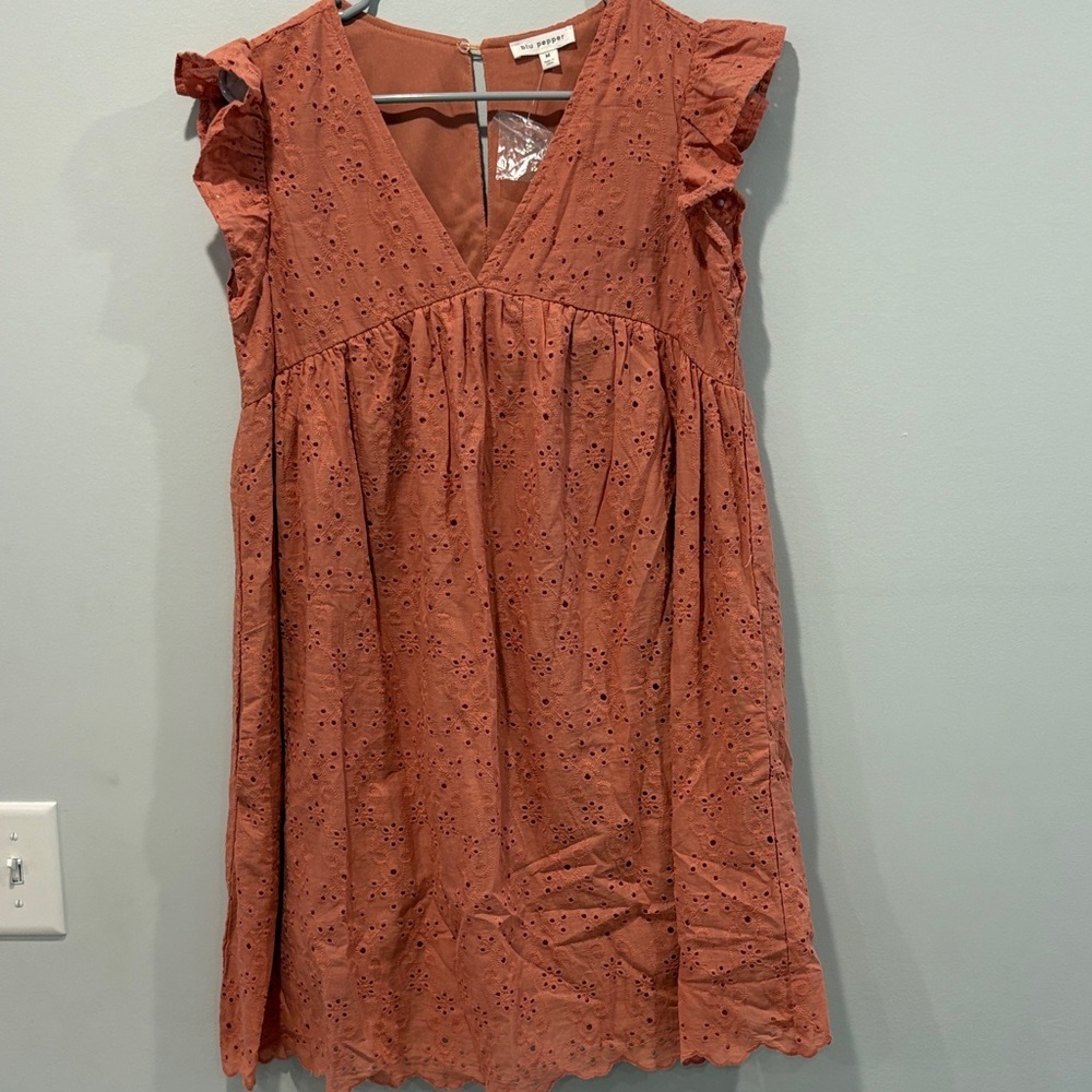 Blu Pepper Terracotta Eyelet Mini Dress